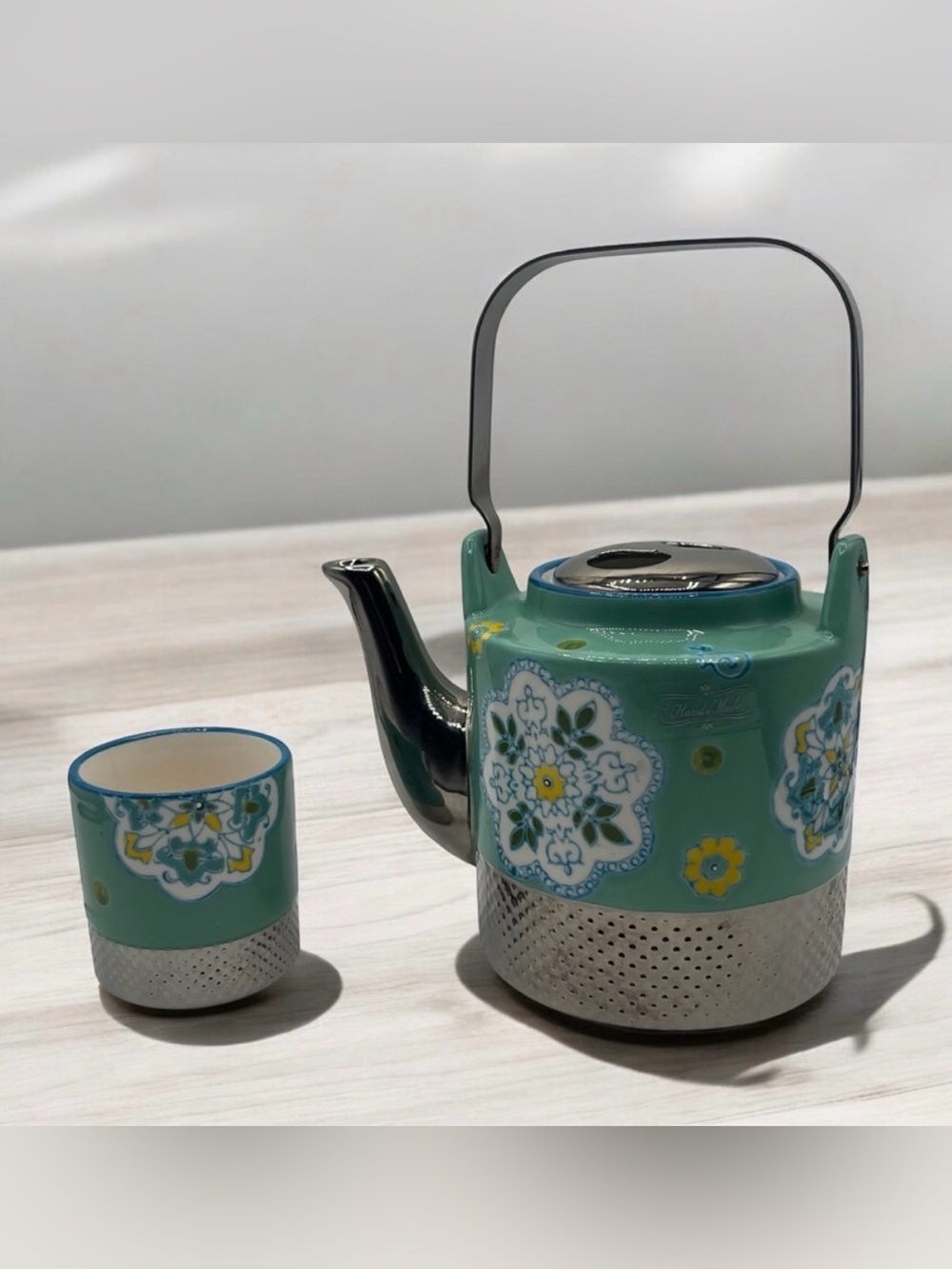 ROYAL GREEN FLORAL TEAPOT & CUP SET